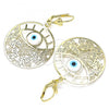 Oro Laminado Dangle Earring, Gold Filled Style Butterfly and Evil Eye Design, Polished, Golden Finish, 02.351.0098