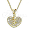 Oro Laminado Pendant Necklace, Gold Filled Style Heart Design, with White Micro Pave, Polished, Golden Finish, 04.156.0346.20