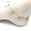 Oro Laminado Charm Anklet , Gold Filled Style Leaf and Rattle Charm Design, with Multicolor Crystal, Polished, Golden Finish, 03.213.0109.10