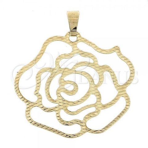 Oro Laminado Fancy Pendant, Gold Filled Style Flower Design, Diamond Cutting Finish, Golden Finish, 5.017.002