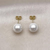 Oro Laminado Stud Earring, Gold Filled Style Ball Design, with Ivory Pearl, Polished, Golden Finish, 02.63.2121