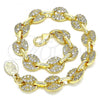 Oro Laminado Fancy Bracelet, Gold Filled Style Puff Mariner Design, with White Micro Pave, Polished, Golden Finish, 04.63.1402.08