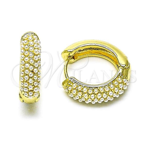 Oro Laminado Huggie Hoop, Gold Filled Style with Ivory Pearl, Polished, Golden Finish, 02.411.0062.20