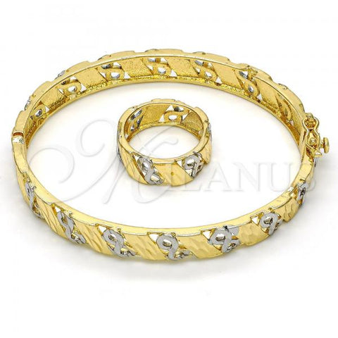 Oro Laminado Set Bangle, Gold Filled Style Infinite Design, Diamond Cutting Finish, Two Tone, 13.99.0001.05.08 (09 MM Thickness, Size 8)