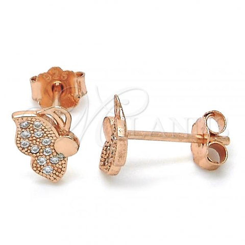 Sterling Silver Stud Earring, Butterfly Design, with White Micro Pave, Polished, Rose Gold Finish, 02.174.0073.1