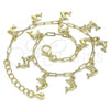 Oro Laminado Charm Anklet , Gold Filled Style Dolphin and Paperclip Design, Polished, Golden Finish, 03.372.0017.10