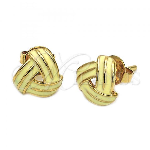 Oro Laminado Stud Earring, Gold Filled Style Love Knot Design, White Enamel Finish, Golden Finish, 5.126.054.3 *PROMO*