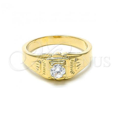 Oro Laminado Mens Ring, Gold Filled Style Solitaire Design, with White Cubic Zirconia, Diamond Cutting Finish, Golden Finish, 5.175.030.06 (Size 6)