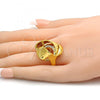 Oro Laminado Multi Stone Ring, Gold Filled Style Chunky Design, with White Crystal, Polished, Golden Finish, 01.241.0010.09 (Size 9)