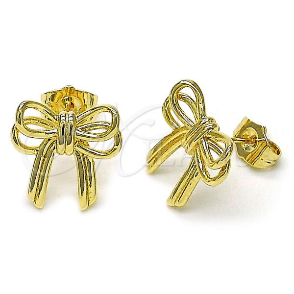 Oro Laminado Stud Earring, Gold Filled Style Bow Design, Polished, Golden Finish, 02.60.0162