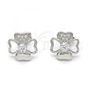 Sterling Silver Stud Earring, with White Cubic Zirconia and White Micro Pave, Polished, Rhodium Finish, 02.285.0033