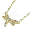 Oro Laminado Pendant Necklace, Gold Filled Style Dragon-Fly Design, with Garnet and White Micro Pave, Polished, Golden Finish, 04.156.0441.1.18