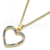 Oro Laminado Pendant Necklace, Gold Filled Style Heart Design, with Multicolor Micro Pave, Polished, Golden Finish, 04.94.0039.2.20