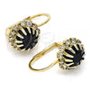 Oro Laminado Leverback Earring, Gold Filled Style Flower Design, with Black and White Cubic Zirconia, Polished, Golden Finish, 5.125.005