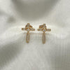 Oro Laminado Stud Earring, Gold Filled Style Cross Design, with White Micro Pave, Polished, Golden Finish, 02.213.0301