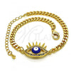 Oro Laminado Fancy Bracelet, Gold Filled Style Evil Eye Design, with Multicolor Micro Pave, Blue Enamel Finish, Golden Finish, 03.341.0176.2.08