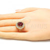 Oro Laminado Multi Stone Ring, Gold Filled Style Flower Design, with Ruby and White Cubic Zirconia, Polished, Golden Finish, 01.210.0104.1.07 (Size 7)