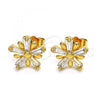 Oro Laminado Stud Earring, Gold Filled Style Flower Design, with White Cubic Zirconia, Polished, Golden Finish, 02.387.0102