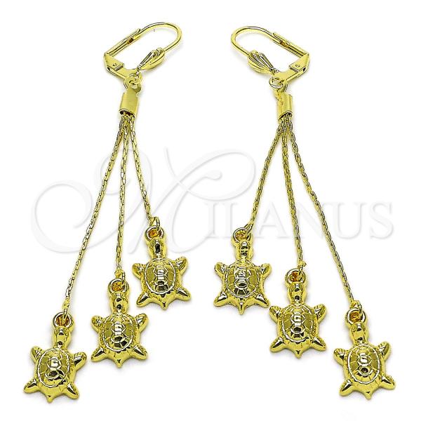 Oro Laminado Long Earring, Gold Filled Style Turtle Design, Polished, Golden Finish, 5.066.008