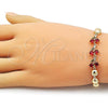 Oro Laminado Fancy Bracelet, Gold Filled Style Cherry and Ball Design, with Garnet and Green Cubic Zirconia, Polished, Golden Finish, 03.283.0475.07
