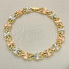 Oro Laminado Fancy Bracelet, Gold Filled Style Dragon-Fly Design, Diamond Cutting Finish, Tricolor, 03.380.0062.08