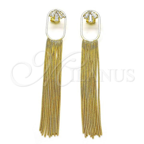 Oro Laminado Long Earring, Gold Filled Style Baguette Design, with White Cubic Zirconia, Polished, Golden Finish, 02.268.0117