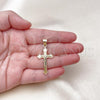 Oro Laminado Religious Pendant, Gold Filled Style Cross Design, with White Crystal, Polished, Golden Finish, 05.213.0083