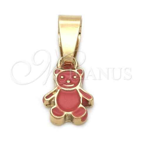 Oro Laminado Fancy Pendant, Gold Filled Style Teddy Bear Design, Red Enamel Finish, Golden Finish, 05.163.0087