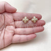 Oro Laminado Stud Earring, Gold Filled Style Flower and Four-leaf Clover Design, Matte Finish, Golden Finish, 02.428.0016