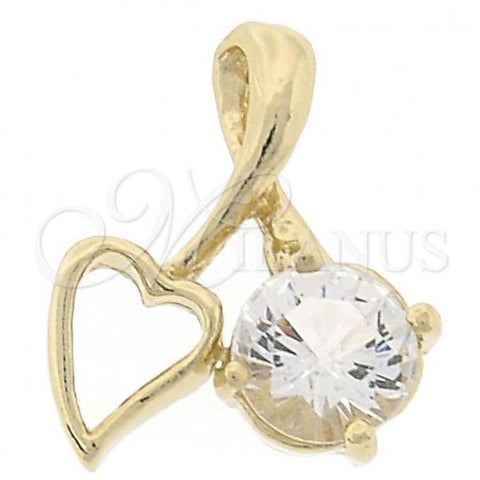 Oro Laminado Fancy Pendant, Gold Filled Style Heart Design, with White Cubic Zirconia, Polished, Golden Finish, 5.179.029