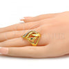 Oro Laminado Multi Stone Ring, Gold Filled Style Greek Key Design, with White Crystal, Polished, Golden Finish, 01.241.0030.10 (Size 10)