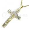 Oro Laminado Religious Pendant, Gold Filled Style Crucifix and San Benito Design, Polished, Golden Finish, 05.380.0148
