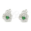 Sterling Silver Stud Earring, Flower Design, with Green and White Cubic Zirconia, Polished, Rhodium Finish, 02.371.0003.1