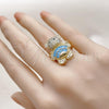 Oro Laminado Multi Stone Ring, Gold Filled Style Teddy Bear and Baguette Design, with Turquoise Cubic Zirconia and White Micro Pave, Polished, Golden Finish, 01.284.0108.2