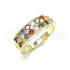Oro Laminado Multi Stone Ring, Gold Filled Style with Multicolor Cubic Zirconia, Polished, Golden Finish, 01.346.0023.1.08