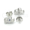 Sterling Silver Stud Earring, Elephant Design, with Black and White Cubic Zirconia, Polished, Rhodium Finish, 02.336.0030