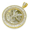 Oro Laminado Religious Pendant, Gold Filled Style Centenario Coin and Angel Design, with White Cubic Zirconia, Polished, Golden Finish, 05.253.0078