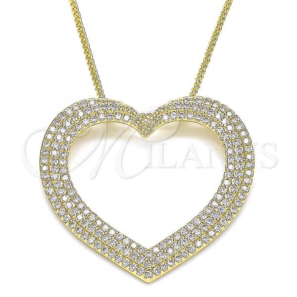 Oro Laminado Pendant Necklace, Gold Filled Style Heart Design, with White Micro Pave, Polished, Golden Finish, 04.156.0218.20