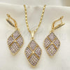 Oro Laminado Earring and Pendant Adult Set, Gold Filled Style with White Crystal, Polished, Golden Finish, 10.314.0005.1