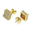 Oro Laminado Stud Earring, Gold Filled Style with White Micro Pave, Polished, Golden Finish, 02.344.0123