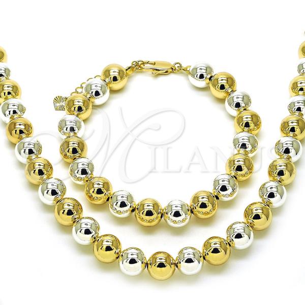 Oro Laminado Necklace and Bracelet, Gold Filled Style Ball and Hollow Design, Polished, Two Tone, 06.253.0007.1
