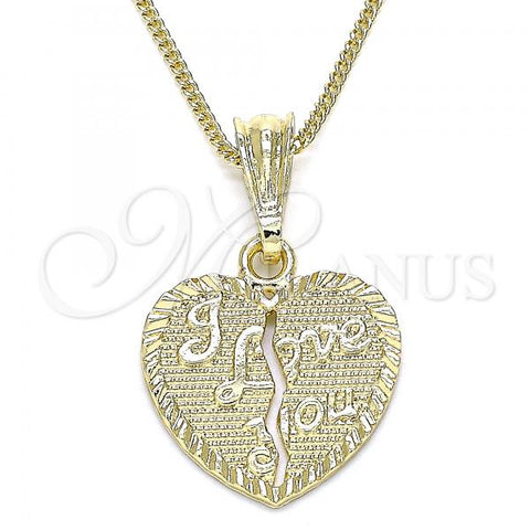 Oro Laminado Pendant Necklace, Gold Filled Style Heart and Love Design, Polished, Golden Finish, 04.351.0017.20