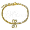 Oro Laminado Fancy Bracelet, Gold Filled Style Bow and Miami Cuban Design, with White Cubic Zirconia and White Micro Pave, Polished, Golden Finish, 03.213.0278.07