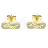 Oro Laminado Stud Earring, Gold Filled Style Infinite Design, with White Micro Pave, Polished, Golden Finish, 02.342.0108