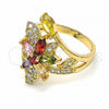 Oro Laminado Multi Stone Ring, Gold Filled Style Flower Design, with Multicolor Cubic Zirconia, Polished, Golden Finish, 01.283.0010.1.07 (Size 7)