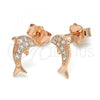 Sterling Silver Stud Earring, Dolphin Design, with White Micro Pave, Polished, Rose Gold Finish, 02.174.0071.1