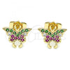 Oro Laminado Stud Earring, Gold Filled Style Butterfly Design, with Multicolor Micro Pave, Polished, Golden Finish, 02.210.0354.1