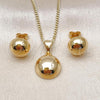 Oro Laminado Earring and Pendant Adult Set, Gold Filled Style Ball Design, Polished, Golden Finish, 10.342.0198