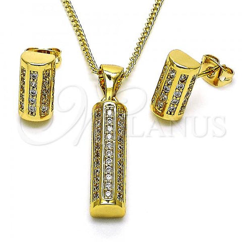 Oro Laminado Earring and Pendant Adult Set, Gold Filled Style with White Micro Pave, Polished, Golden Finish, 10.342.0093