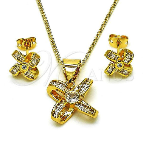 Oro Laminado Earring and Pendant Adult Set, Gold Filled Style with White Cubic Zirconia, Polished, Golden Finish, 10.342.0122